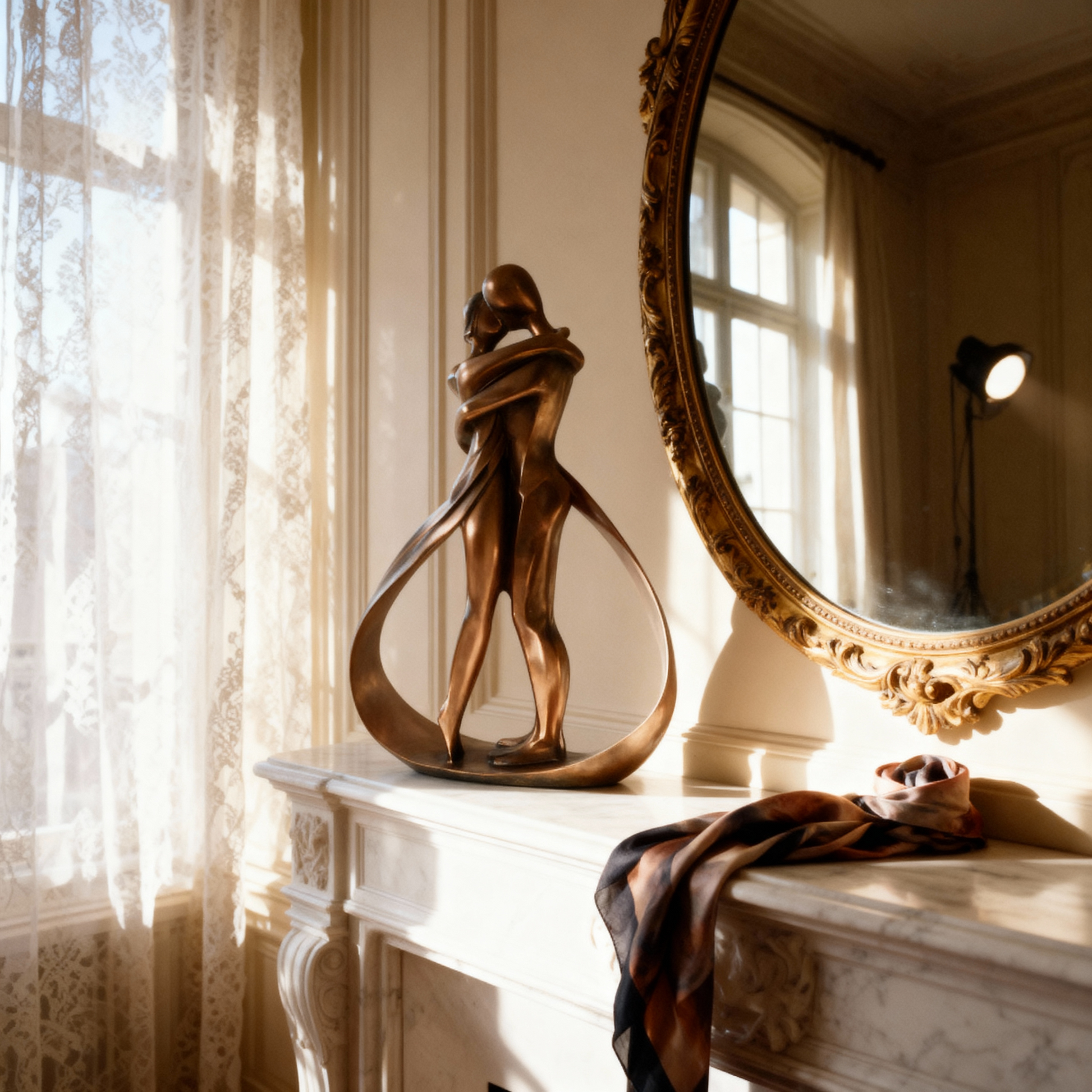 Statue Moderne en Résine Effet Bronze – Couple Enlacé 25 cm – Décoration Romantique