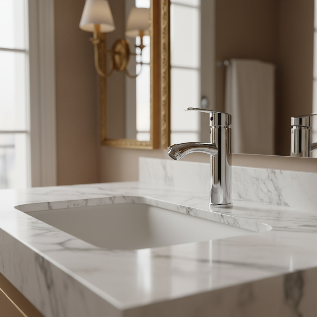 Verchromte Waschbeckenarmatur fürs Badezimmer