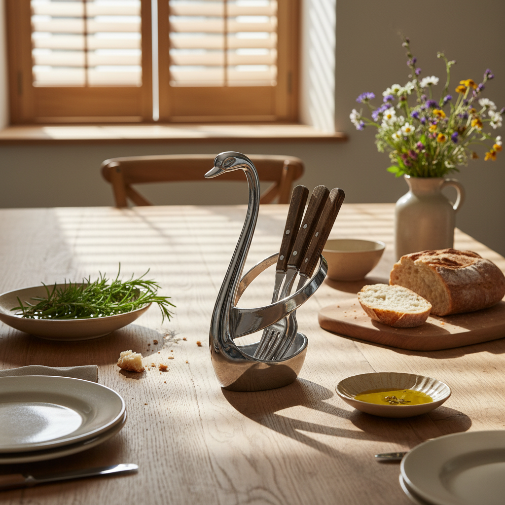 Porte-Couverts en Métal Forme Cygne – Argenté Ou Doré