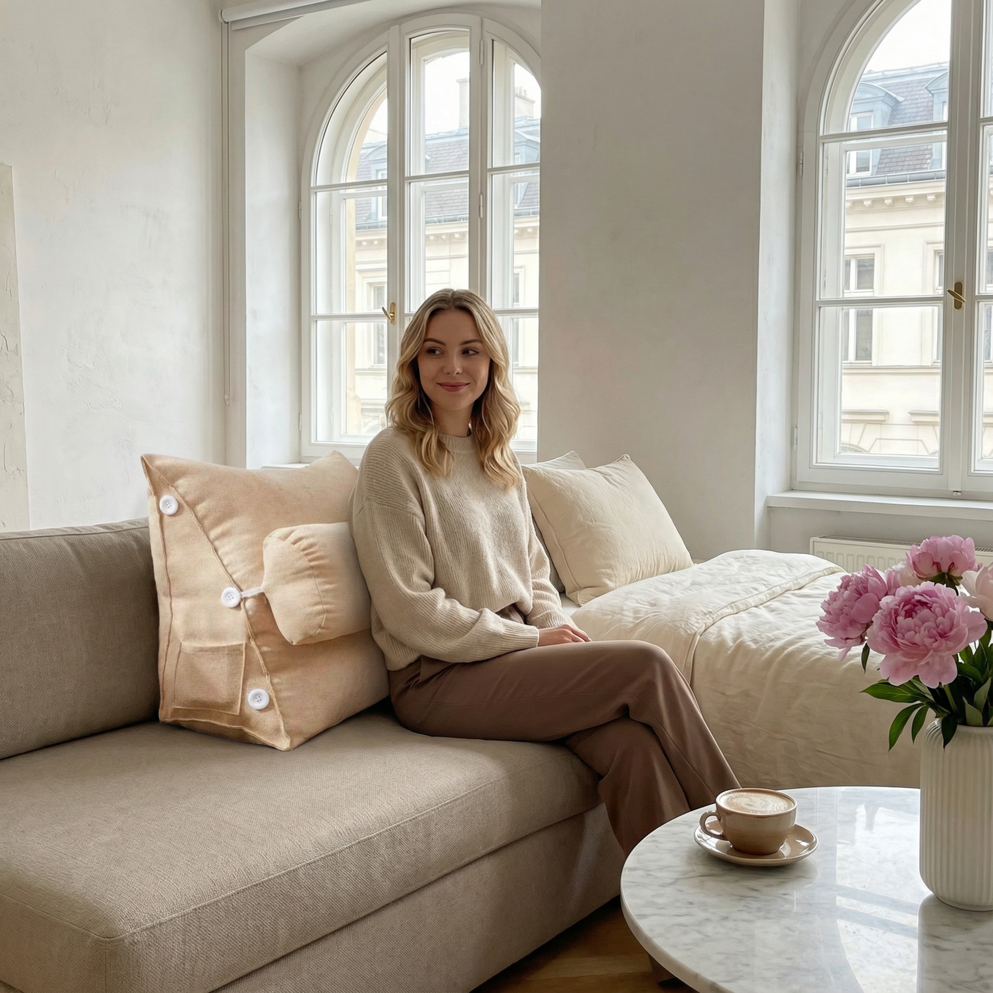 Coussin de Lecture Triangulaire en Peluche – Soutien Dos et Lombaires