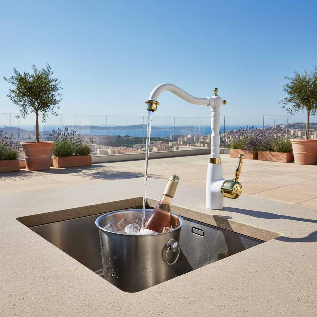 Mitigeur de Cuisine Blanc et Doré