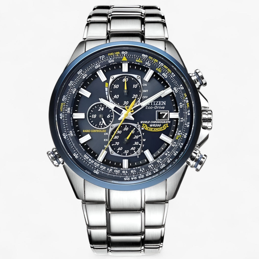 Montre Chronographe Homme MultiSteel 42mm, Acier Argent avec Cadran Bleu Élégant