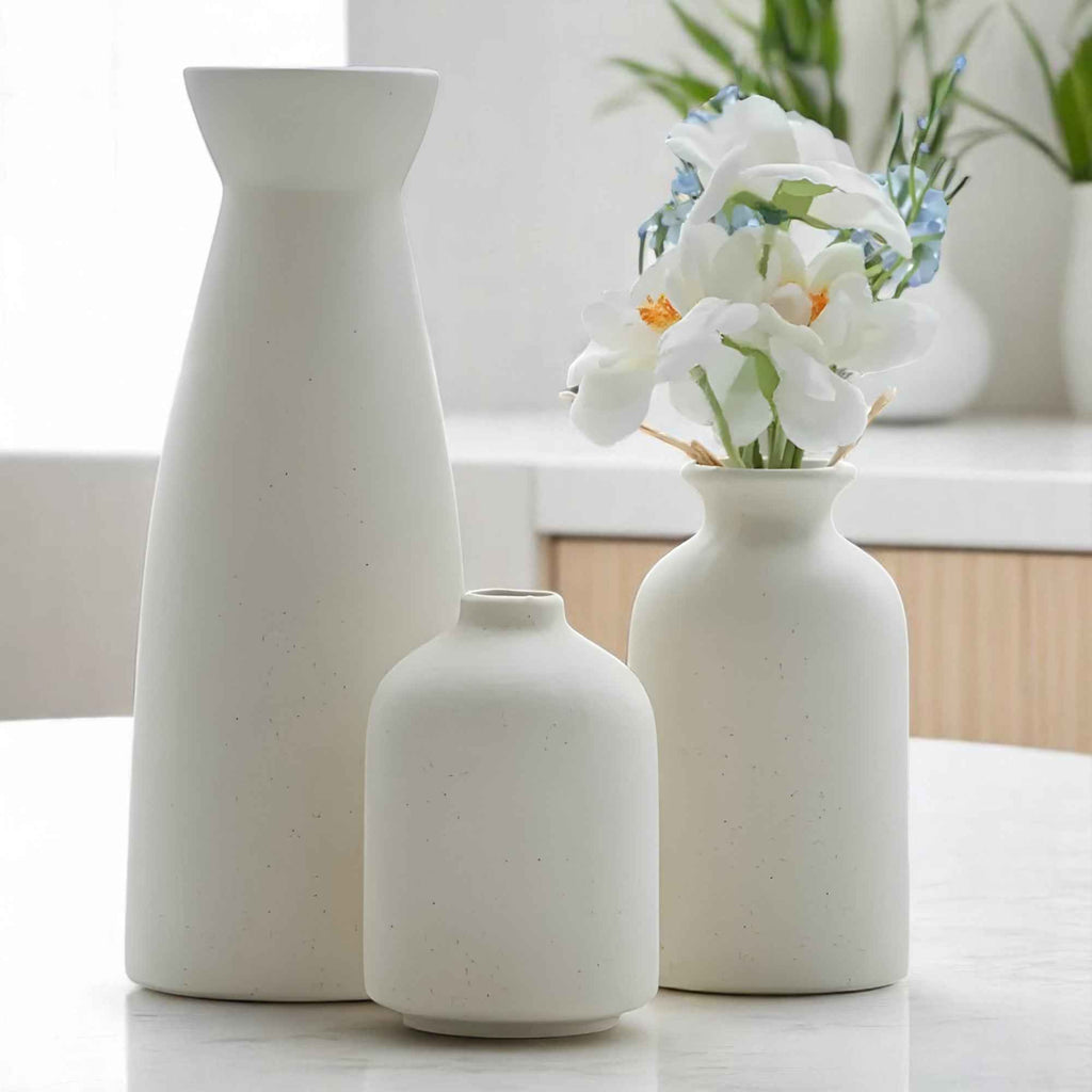 Vases : Ensemble de Vases en Céramique Moderne Blanc - Vases en Céramique Moderne Élégants dans de Marche Lino