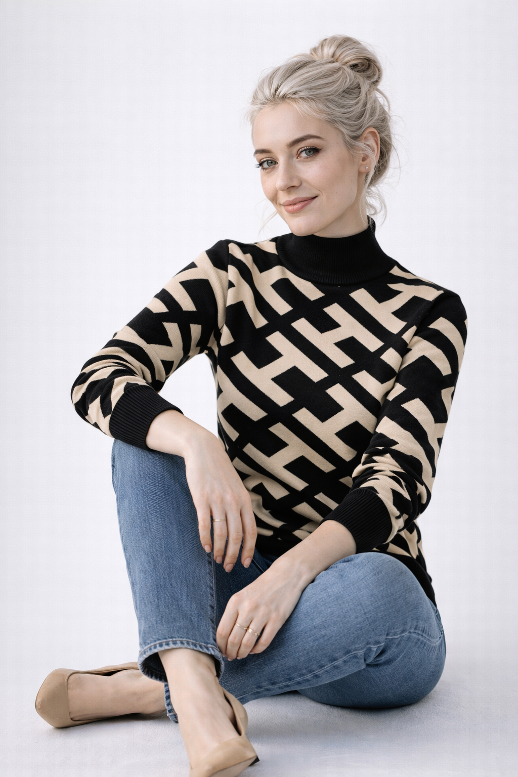 Mjuk stickad tröja för kvinnor i denim Feminint mode