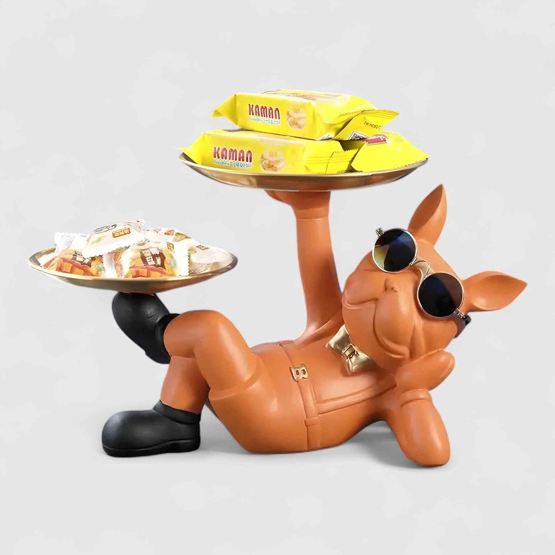 Figurines et statues : Statue Bouledogue Français Résine avec Rangement Pratique dans Orange de Marche Lino