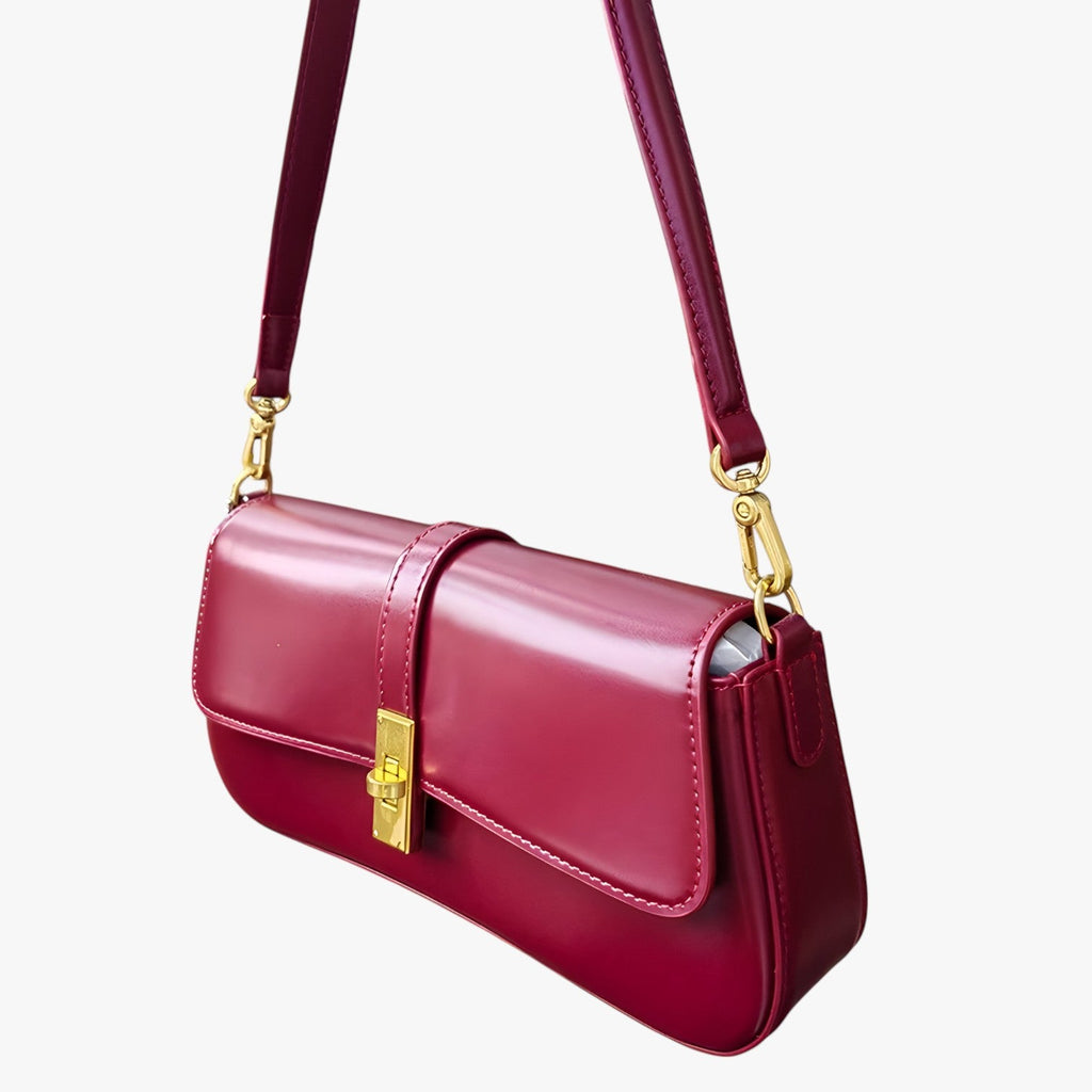 Luxuriöse schwarze Damen-Baguette-Tasche aus echtem Leder, elegant und kompakt