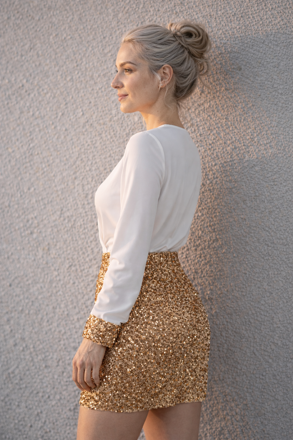 Blouse Portefeuille Femme Minijupe à Paillettes Or