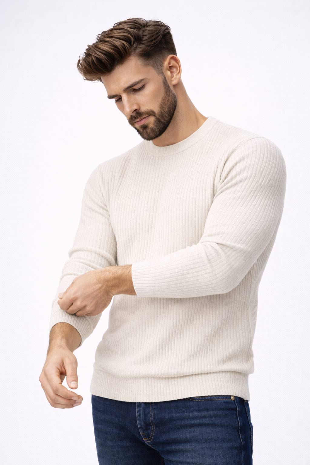 Herren Slim Fit Rippstrickpullover Bequeme Herrenmode
