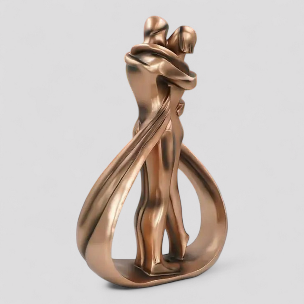 Statue Moderne en Résine Effet Bronze – Couple Enlacé 25 cm – Décoration Romantique