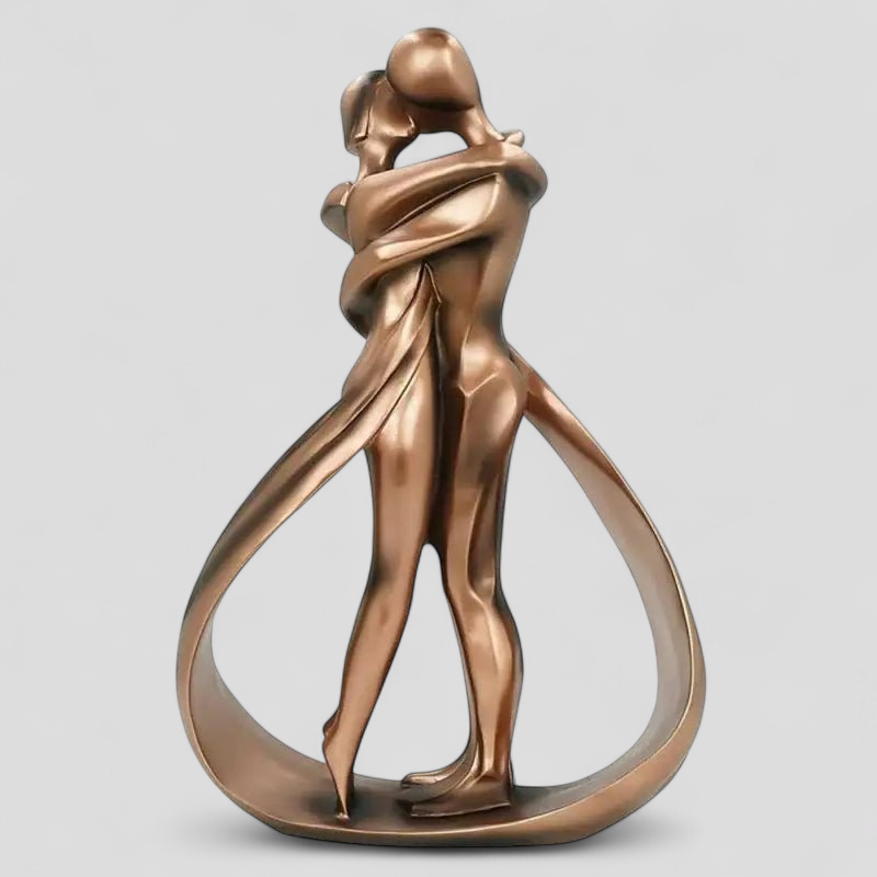 Statue Moderne en Résine Effet Bronze – Couple Enlacé 25 cm – Décoration Romantique