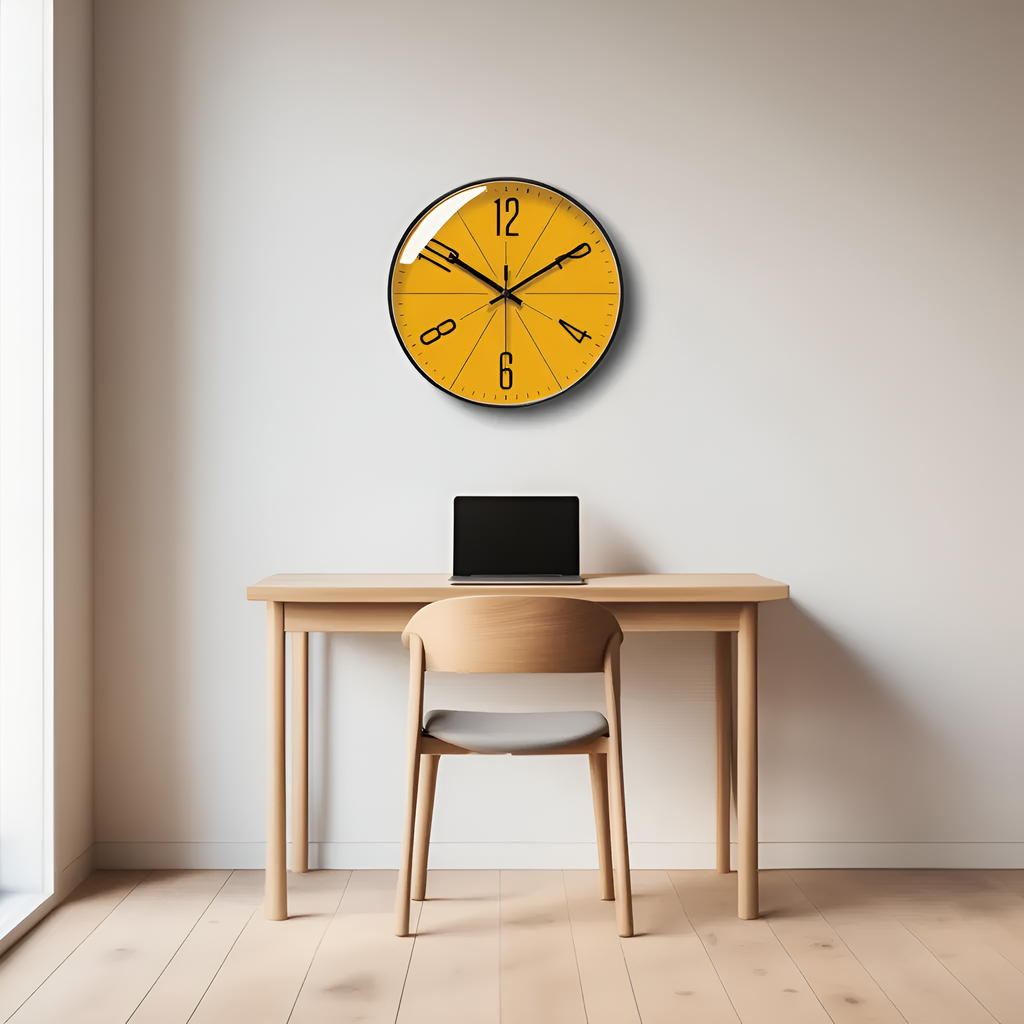 Horloge Murale Jaune – Design Moderne et Élégant