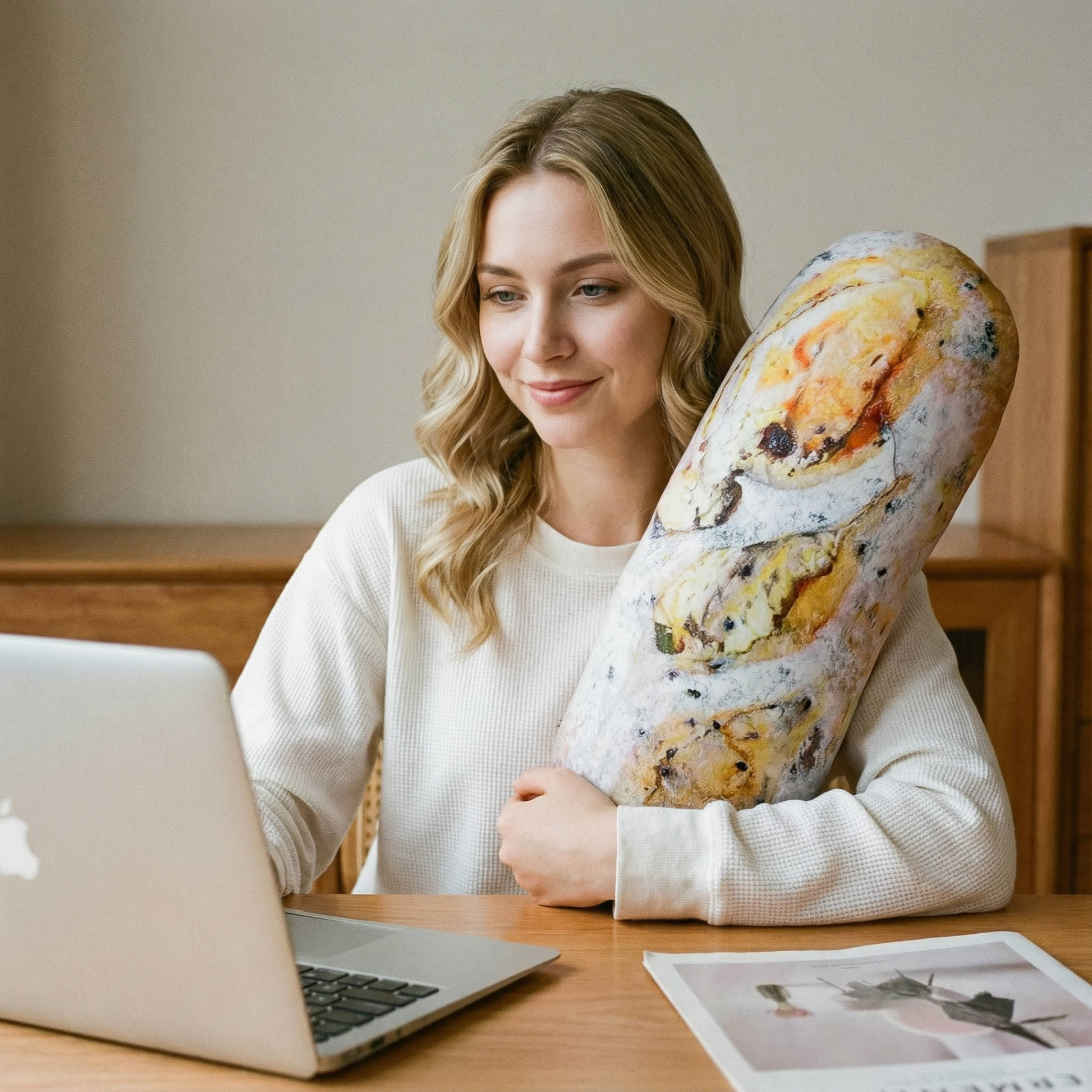 Coussin en Peluche Forme de Pain Coton – 50/70 Cm