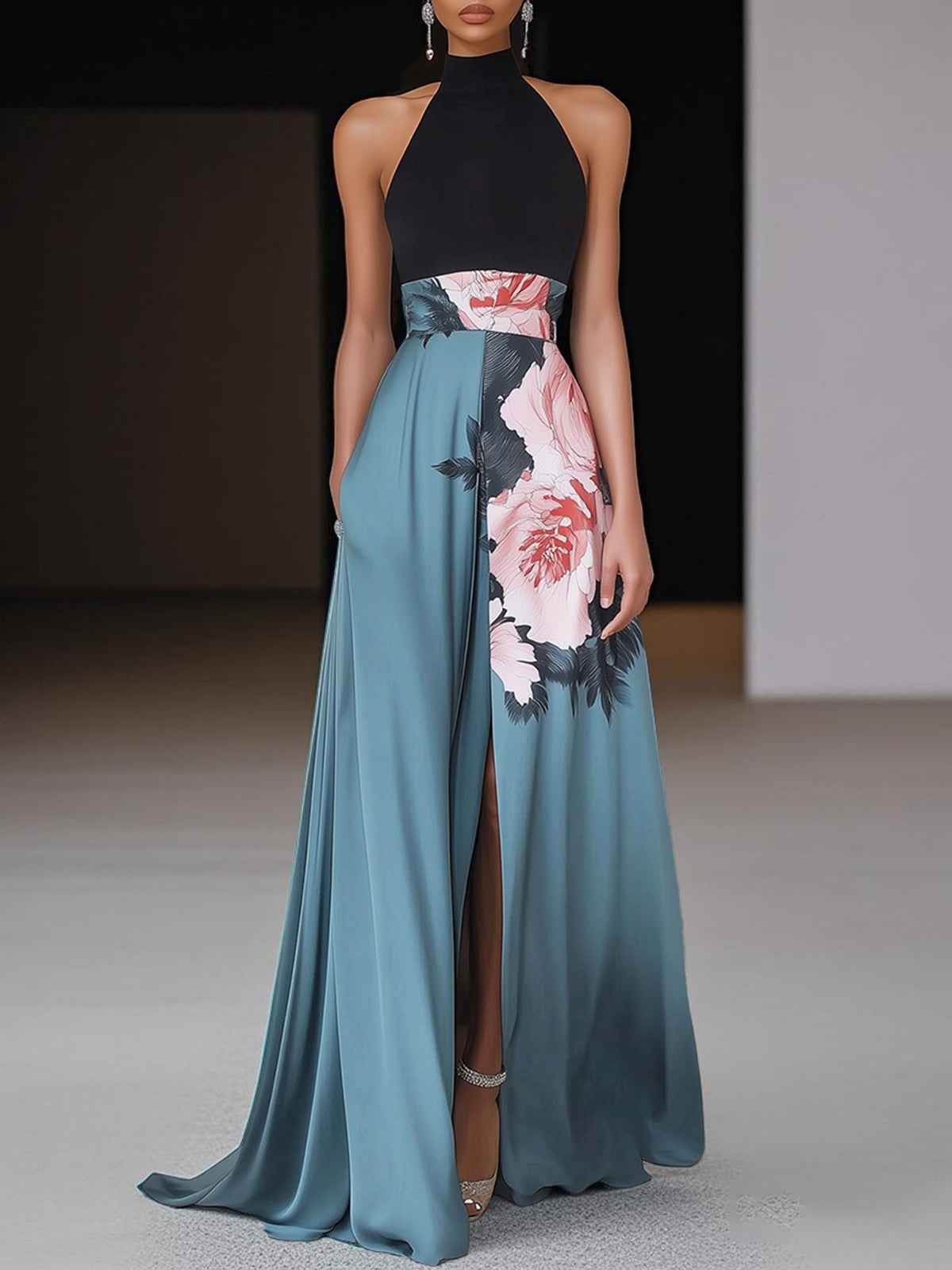 Robe Maxi Élégante à Motif Floral