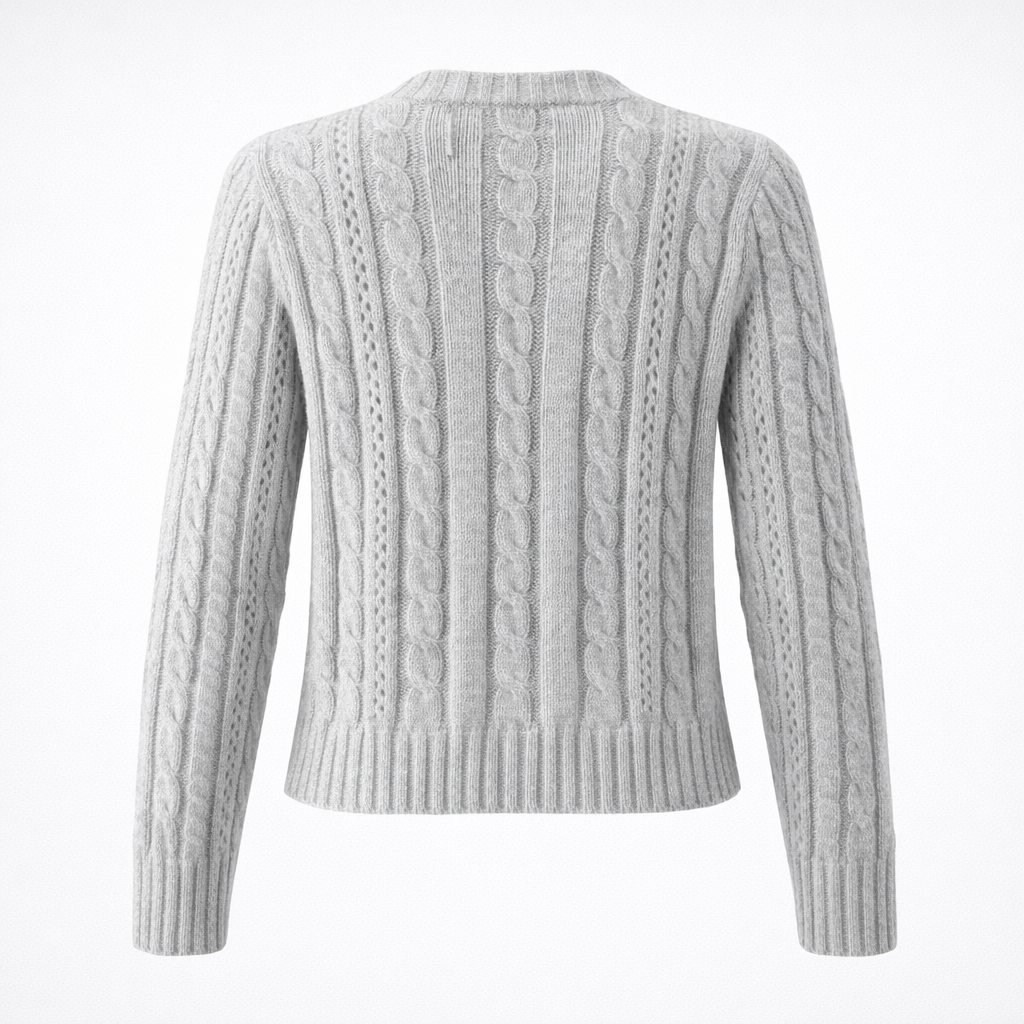 Cardigan Femme Maille Câblée Boutons Bois Manches Longues Coupe Courte
