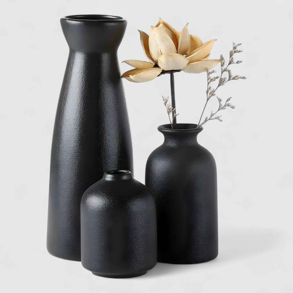 Vases : Ensemble de Vases en Céramique Moderne Blanc - Vases en Céramique Moderne Élégants dans Noir de Marche Lino
