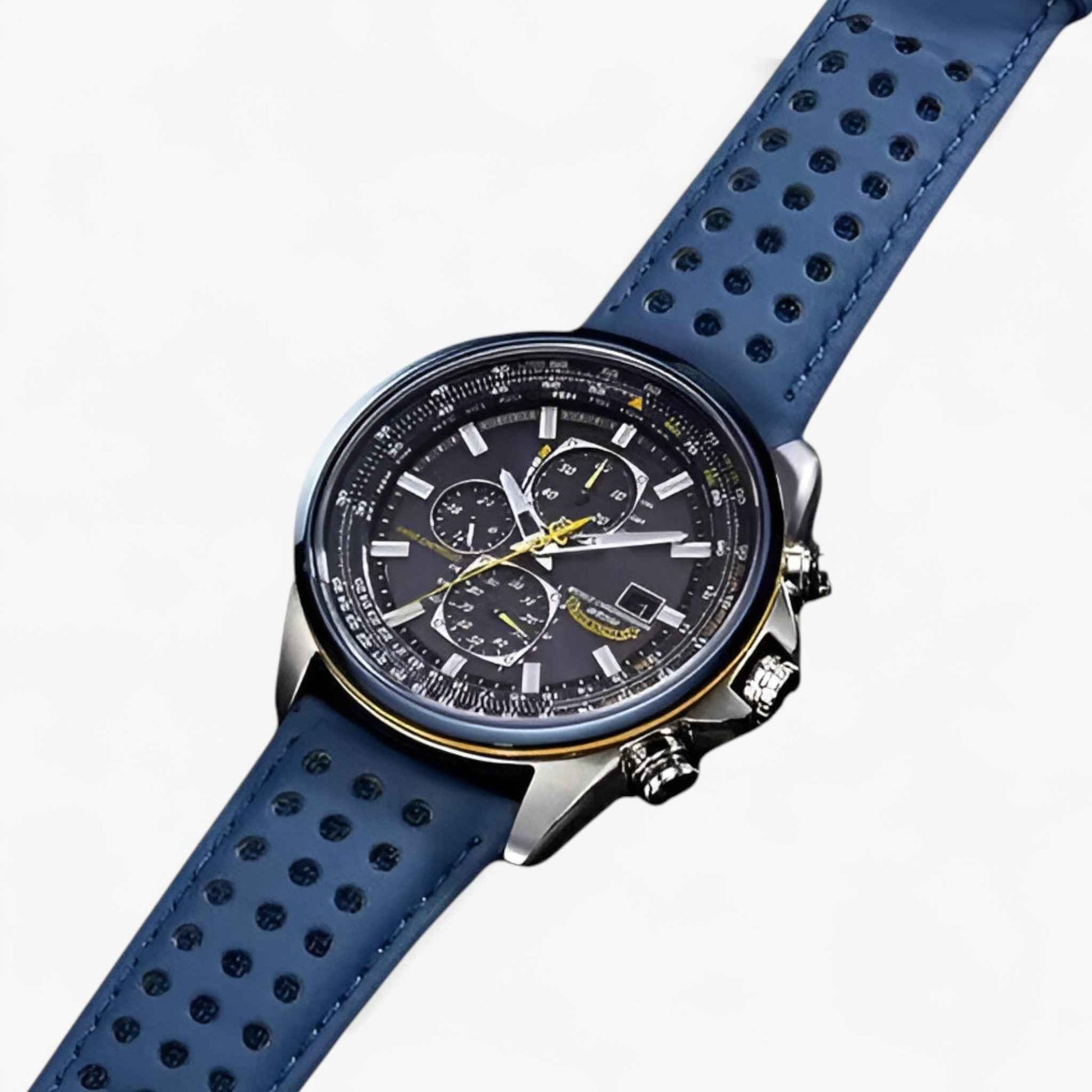 Montre Chronographe Homme MultiSteel 42mm, Acier Argent avec Cadran Bleu Élégant