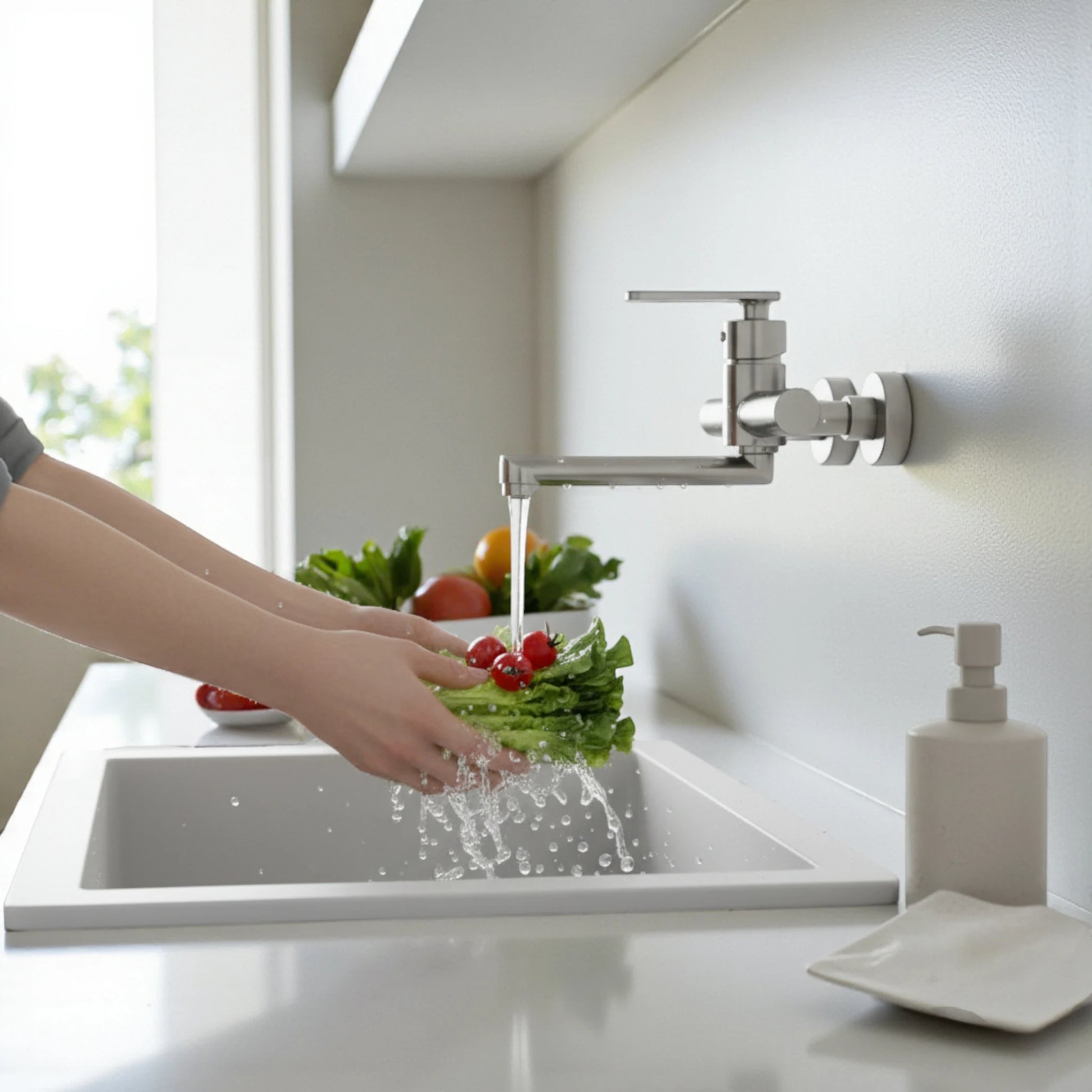 Mitigeur de Cuisine Mural en Acier Inoxydable – Finition Argentée