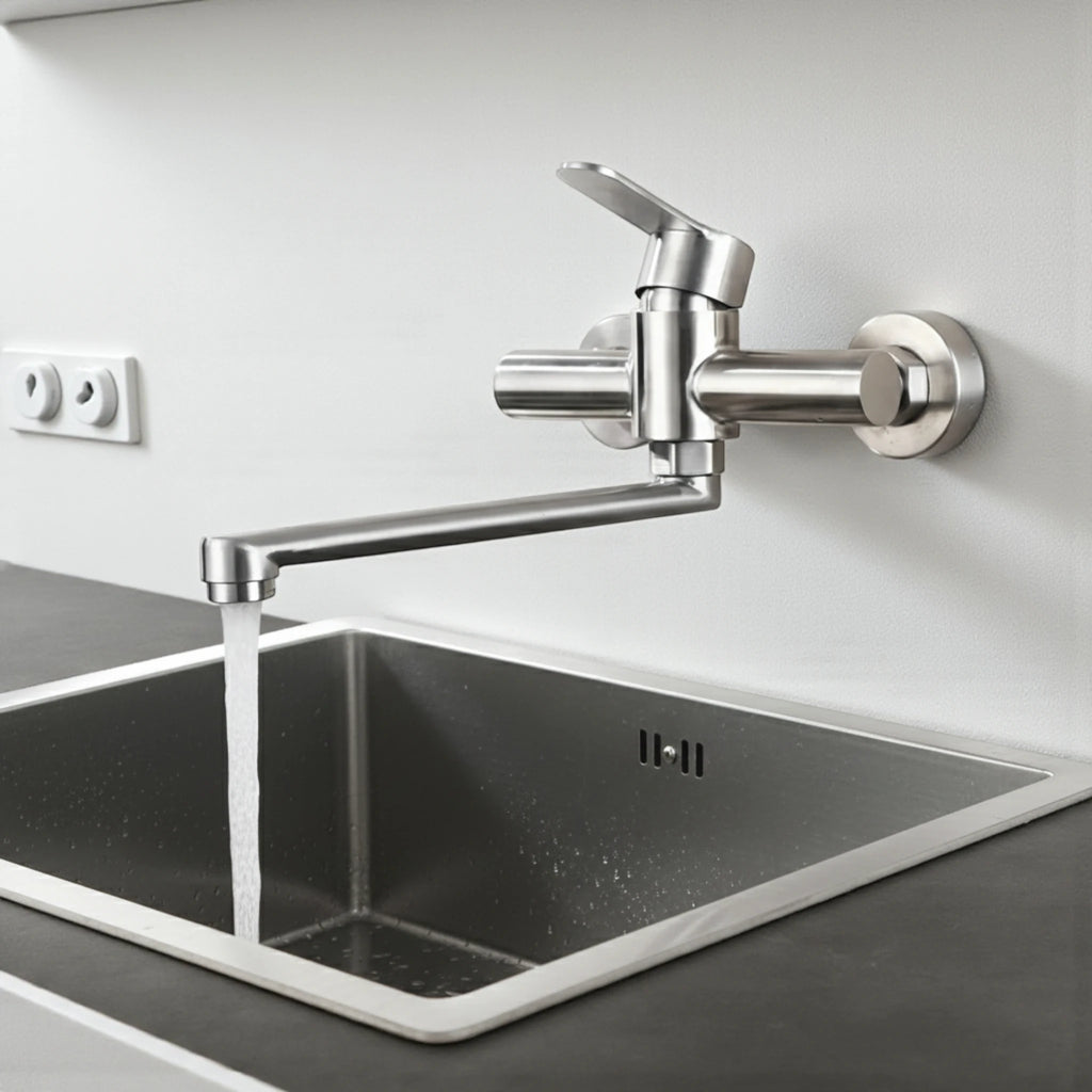 Mitigeur de Cuisine Mural en Acier Inoxydable – Finition Argentée