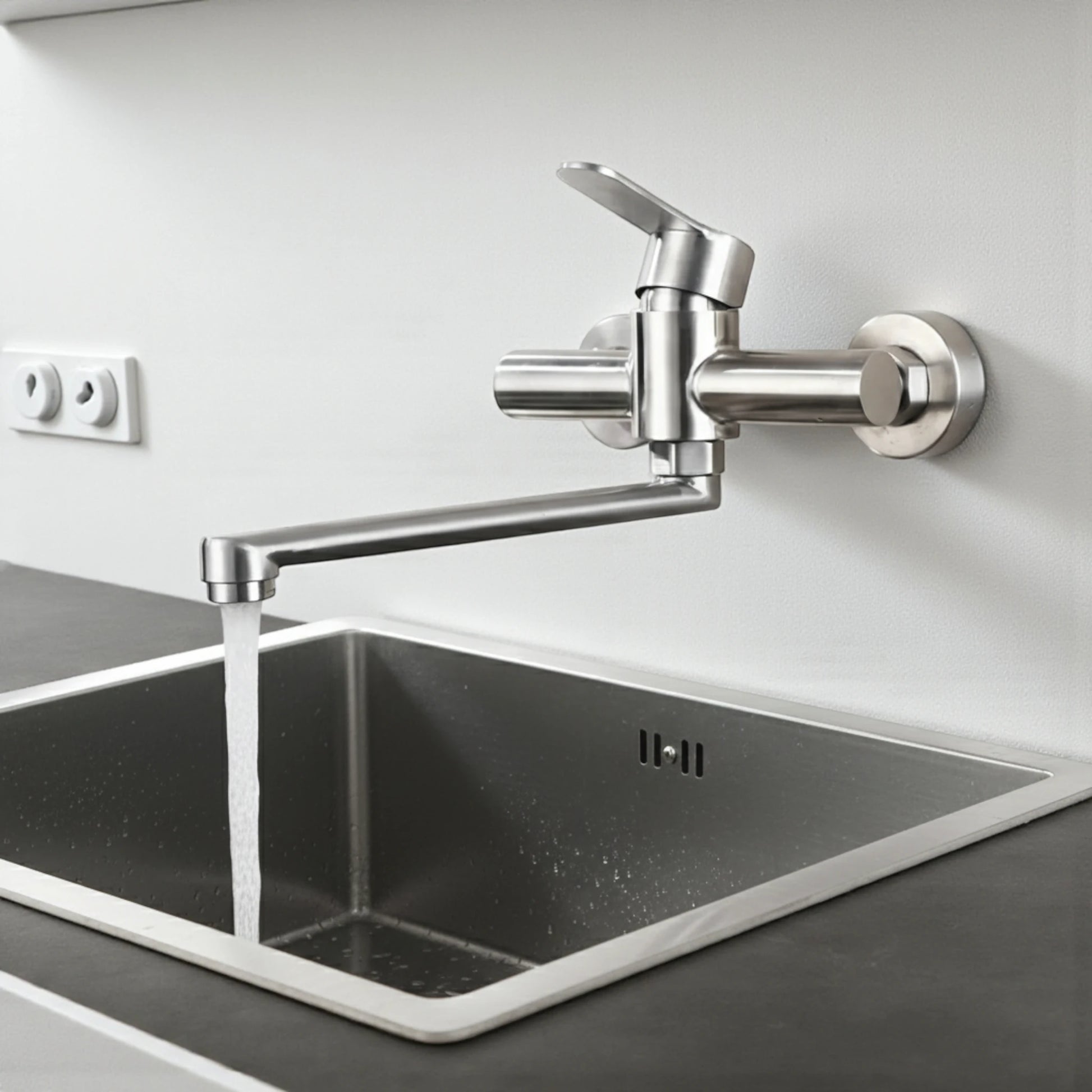 Mitigeur de Cuisine Mural en Acier Inoxydable – Finition Argentée