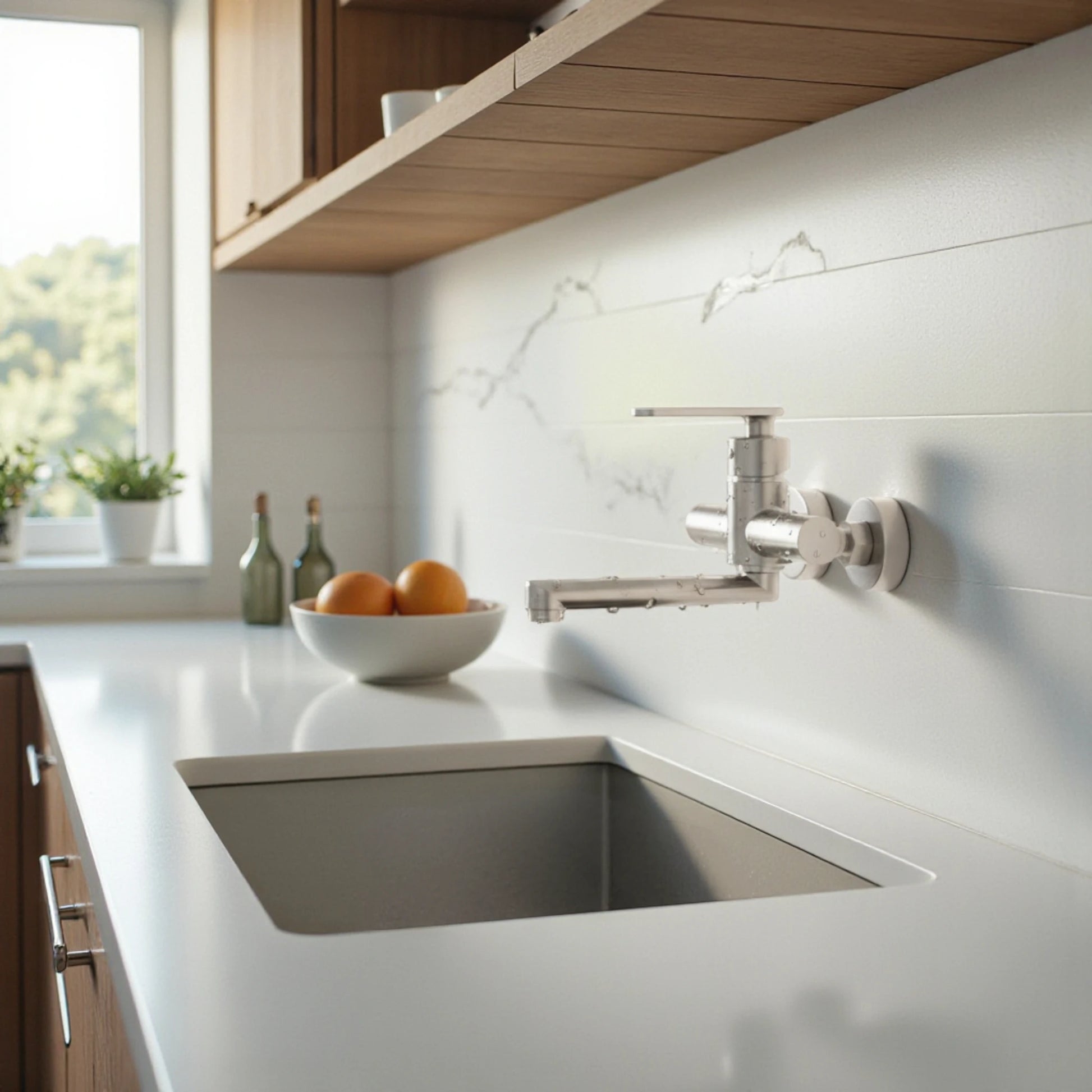 Mitigeur de Cuisine Mural en Acier Inoxydable – Finition Argentée