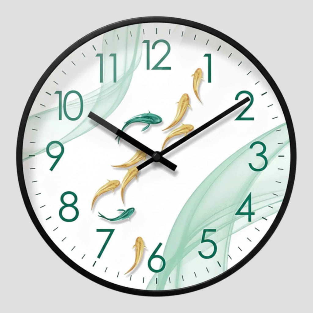Horloge Murale Motif 9 Poissons – Quartz Analogique Silencieux – Ø30 cm