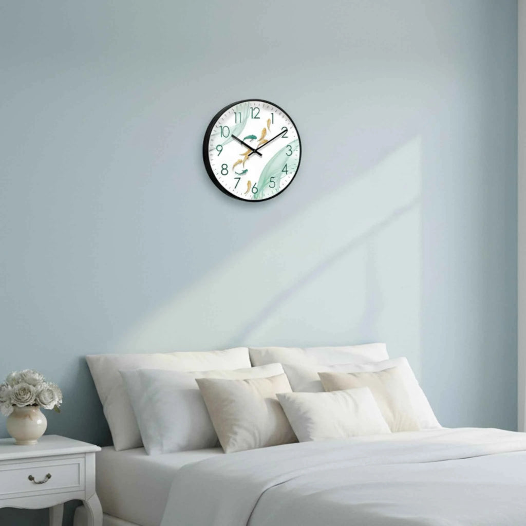 Horloge Murale Motif 9 Poissons – Quartz Analogique Silencieux – Ø30 cm