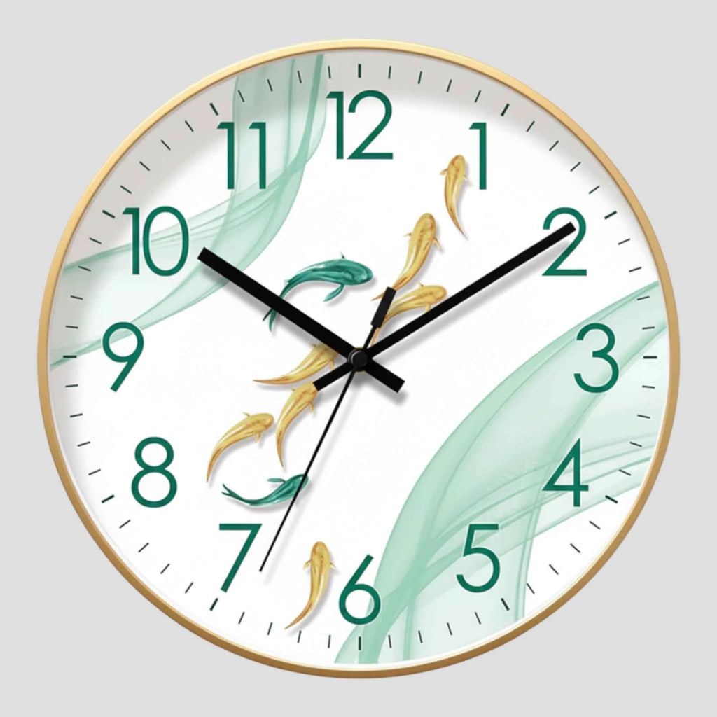Horloge Murale Motif 9 Poissons – Quartz Analogique Silencieux – Ø30 cm