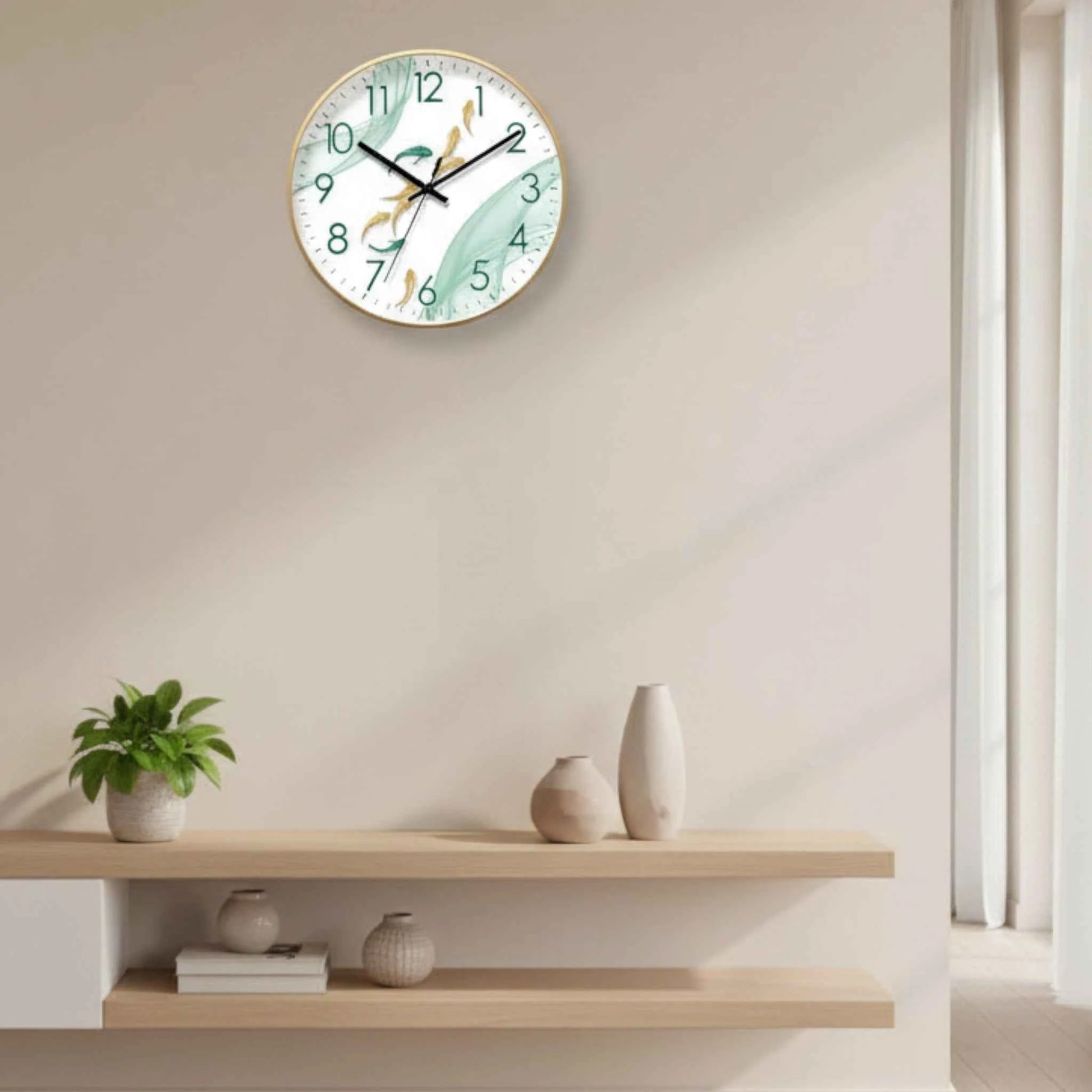 Horloge Murale Motif 9 Poissons – Quartz Analogique Silencieux – Ø30 cm