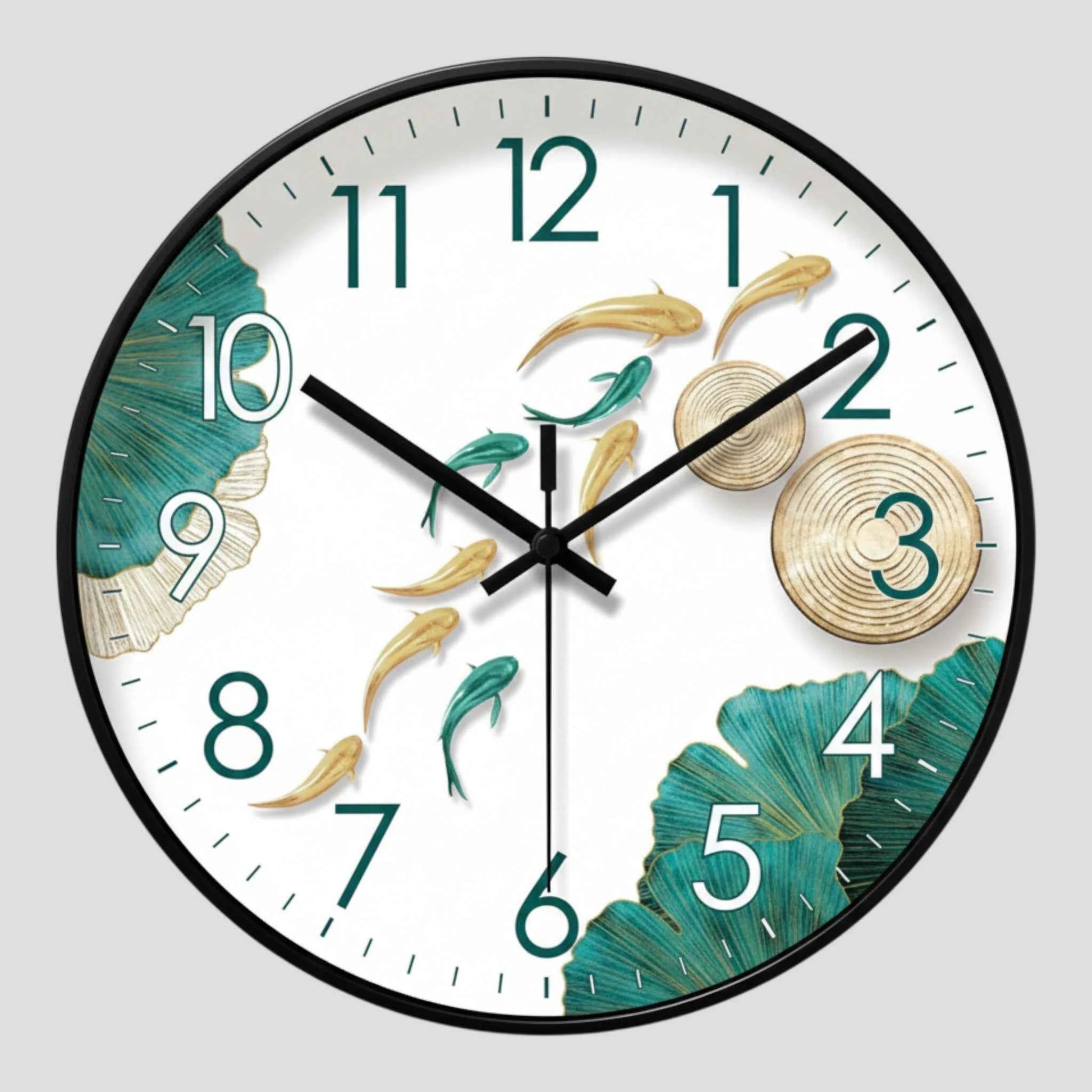 Horloge Murale Motif 9 Poissons – Quartz Analogique Silencieux – Ø30 cm