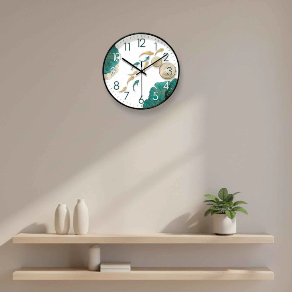 Horloge Murale Motif 9 Poissons – Quartz Analogique Silencieux – Ø30 cm