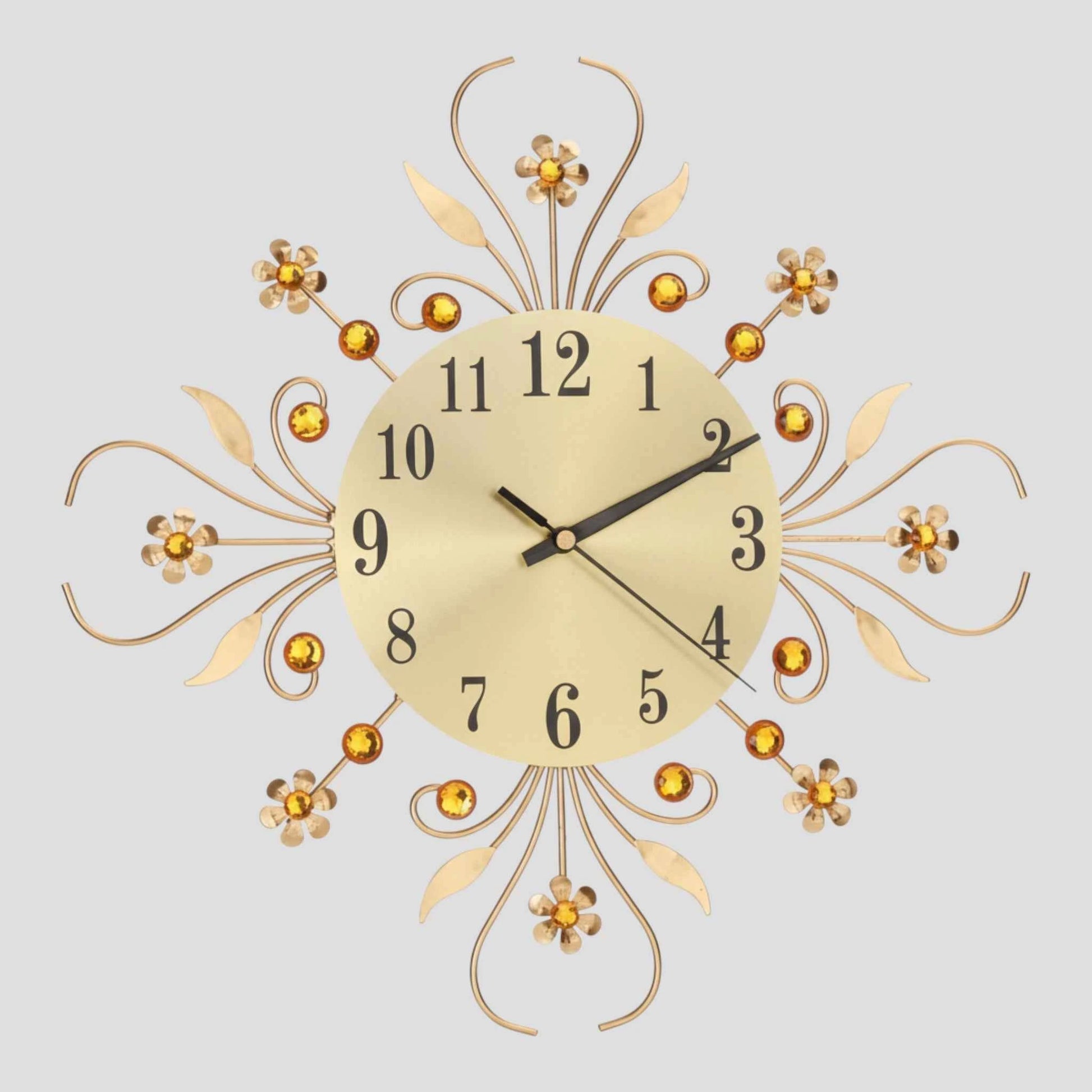 Horloge Murale Silencieuse en Métal – Motif Floral avec Strass Décoratifs