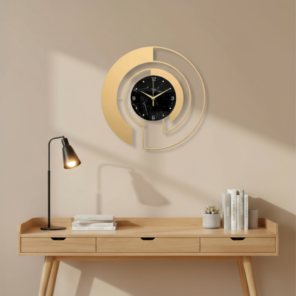 Horloge Murale Design Créative Noir et Doré