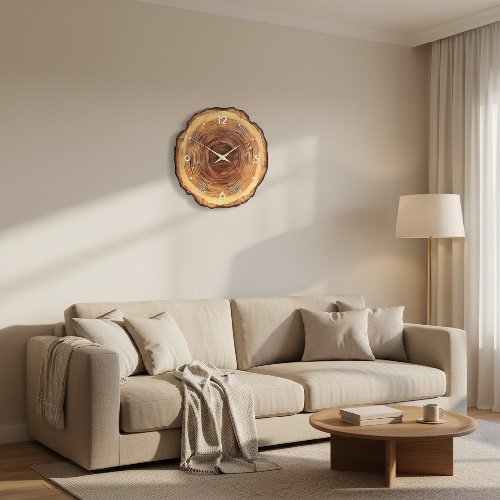 Horloge Murale en Bois Naturel – Design Élégant et Silencieux