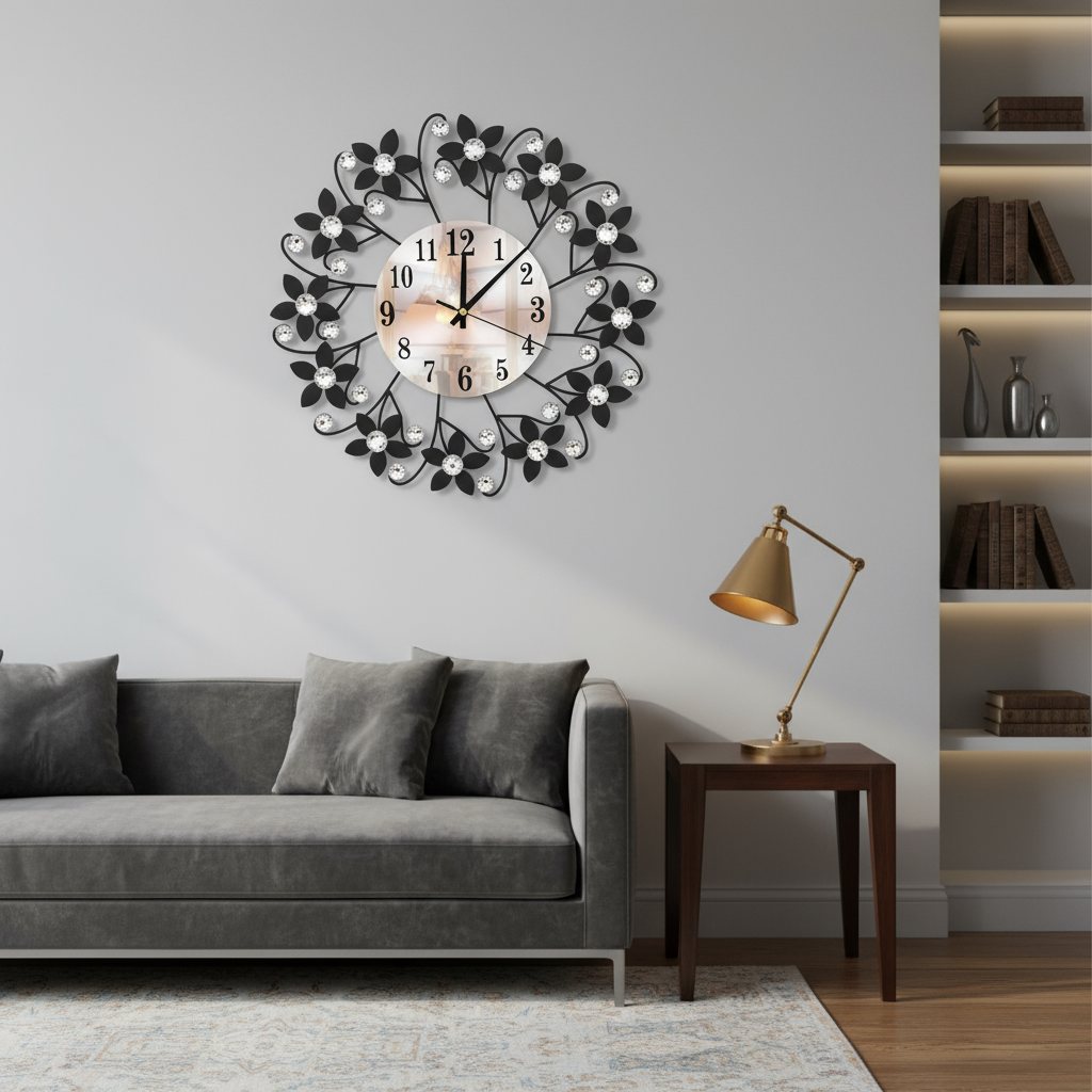 Horloge murale décorative en métal – Design moderne avec cadran miroir
