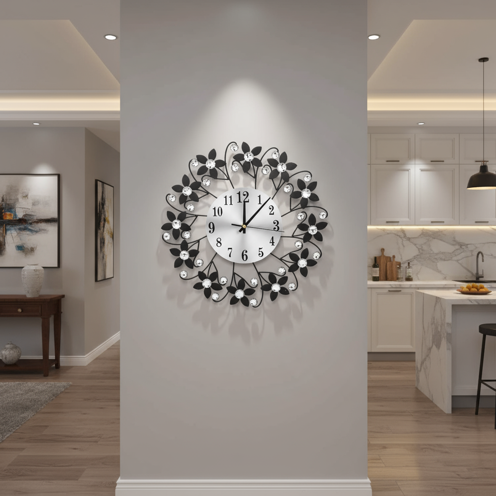 Horloge murale décorative en métal – Design moderne avec cadran miroir