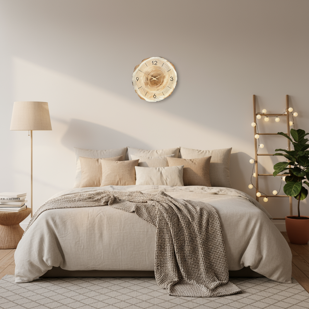 Horloge Murale en Bois Naturel – Design Élégant et Silencieux