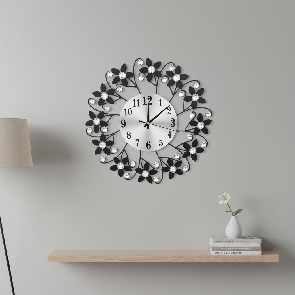 Horloge murale décorative en métal – Design moderne avec cadran miroir