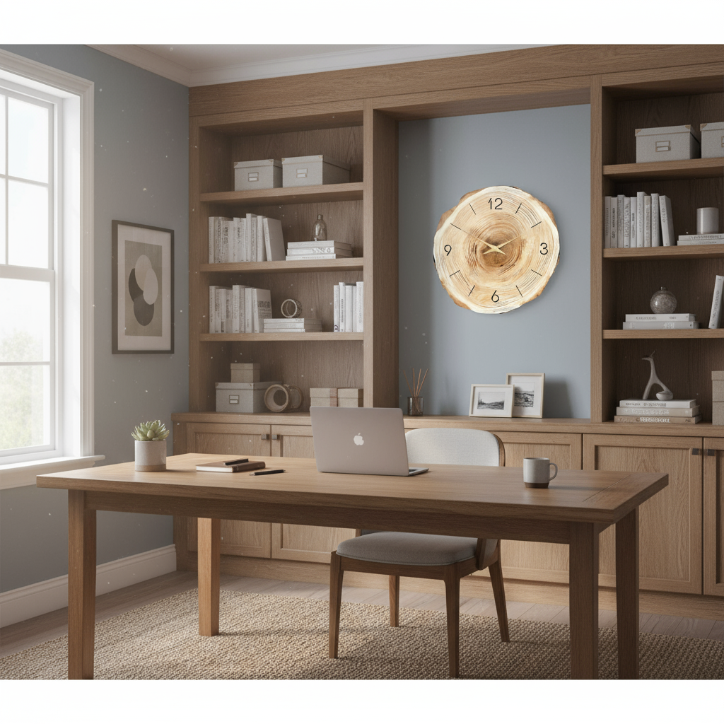 Horloge Murale en Bois Naturel – Design Élégant et Silencieux