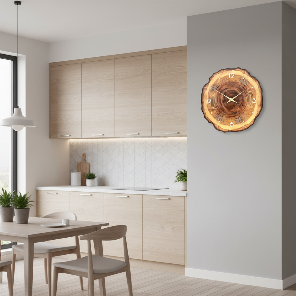 Horloge Murale en Bois Naturel – Design Élégant et Silencieux