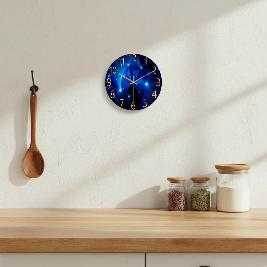 Horloge Murale Moderne Silencieuse – Design Bleu en Verre Trempé, 30 cm