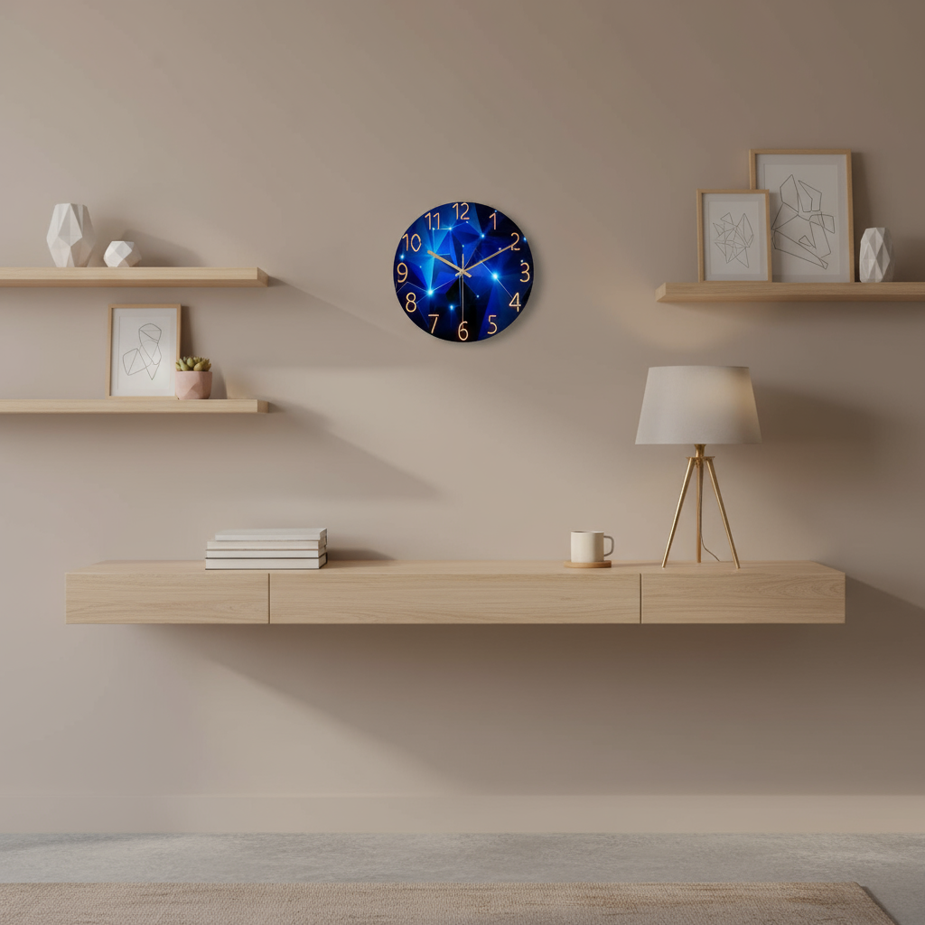 Horloge Murale Moderne Silencieuse – Design Bleu en Verre Trempé, 30 cm