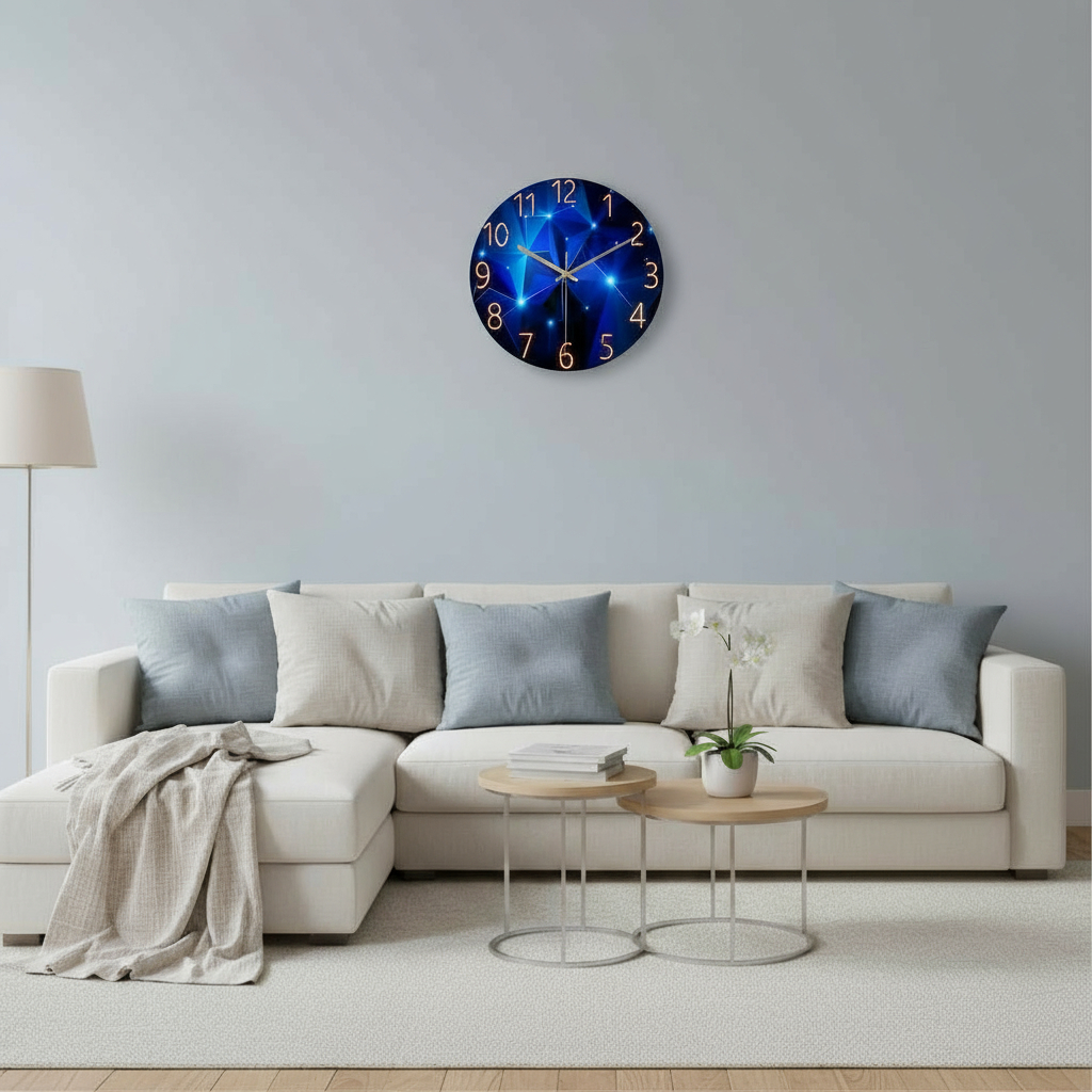 Horloge Murale Moderne Silencieuse – Design Bleu en Verre Trempé, 30 cm
