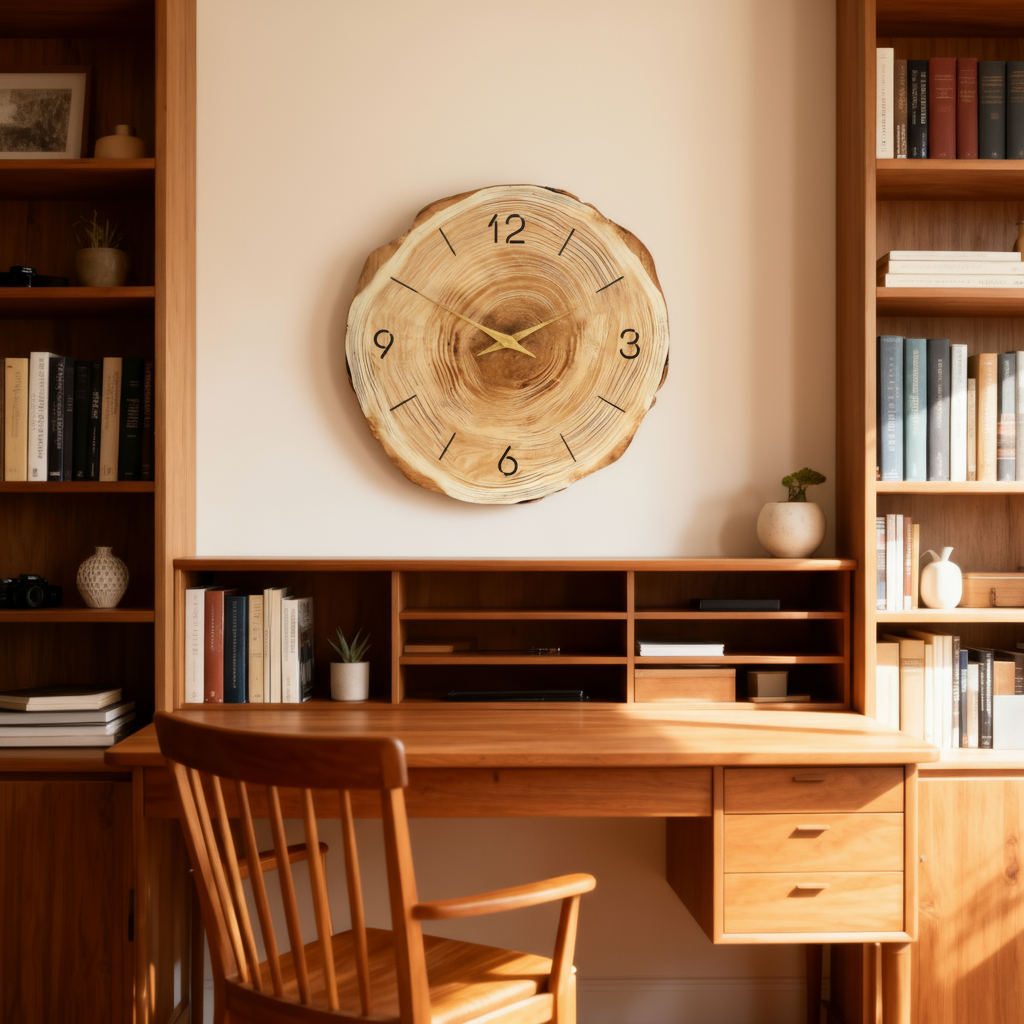 Horloge Murale en Bois Naturel – Design Élégant et Silencieux