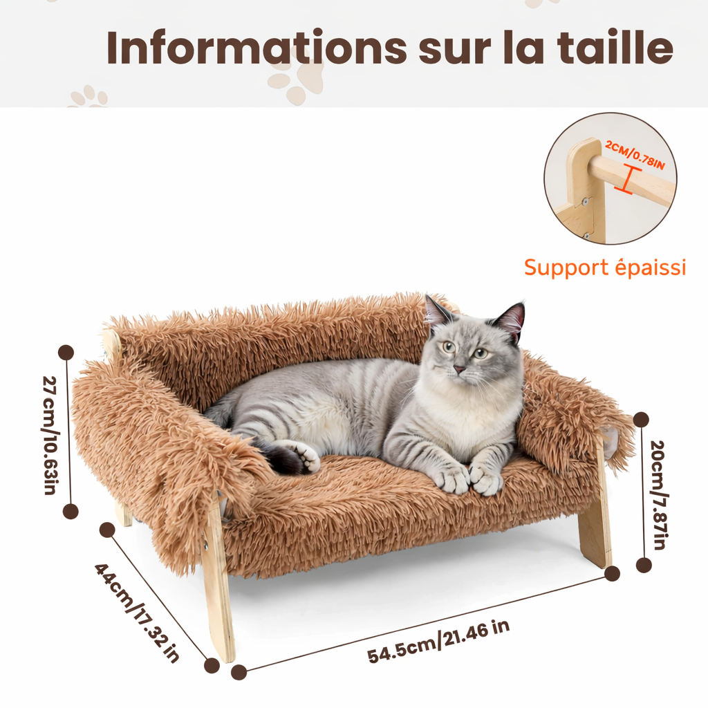 Lit Pour Chat Élevé Avec Coussin Doux Bois