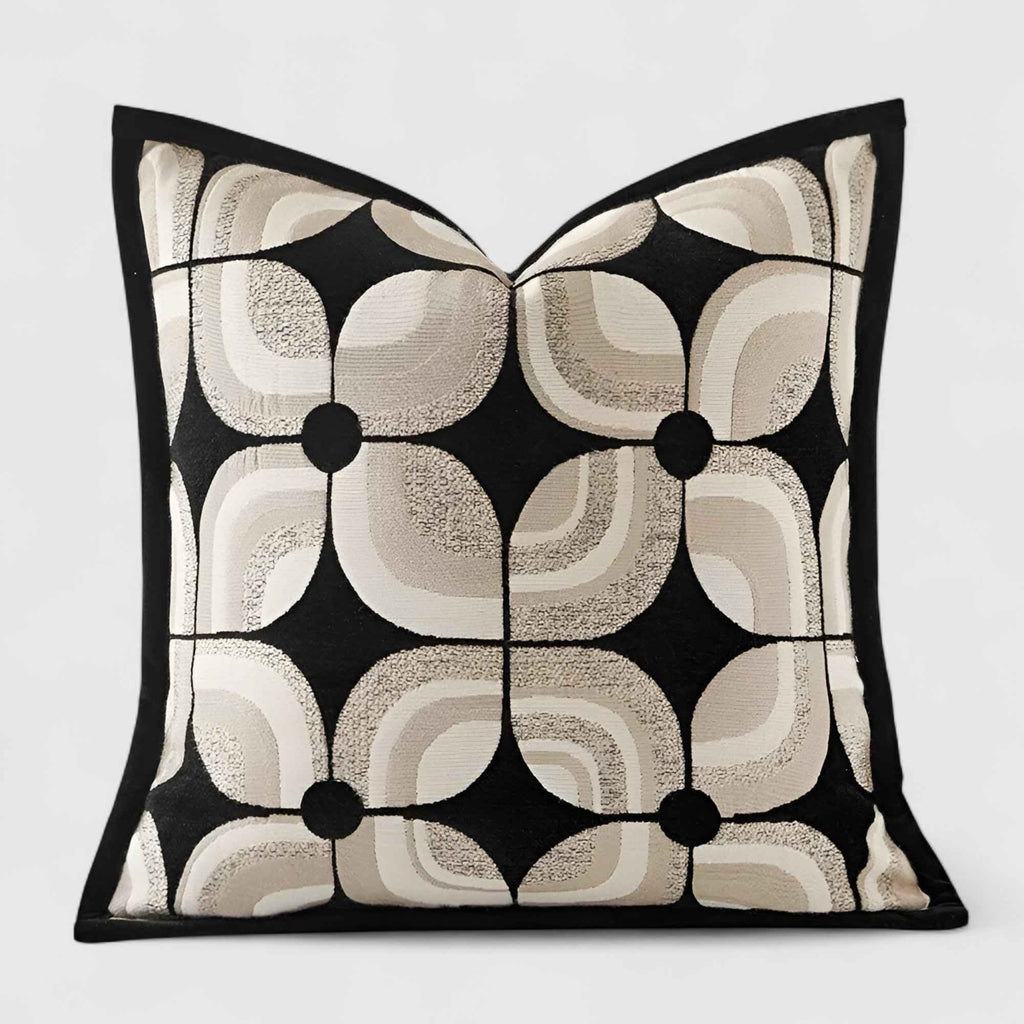 Housses de coussin : Housse de Coussin Géométrique Noir et Kaki dans Noir de Marche Lino