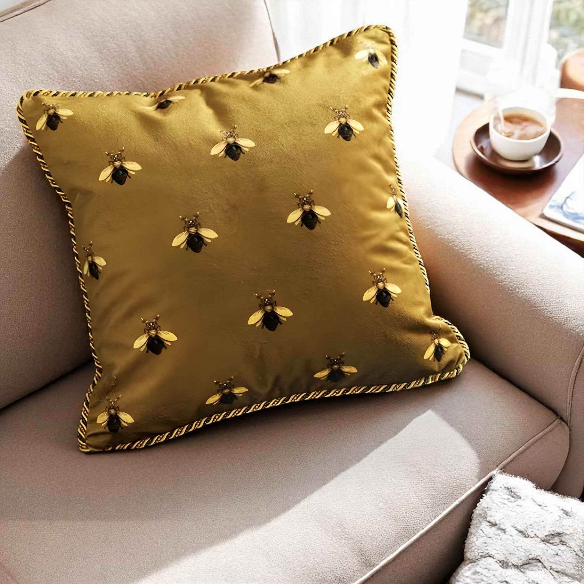 Housses de coussin : Housse de Coussin Abeille en Polyester et Coton Imprimé dans de Marche Lino