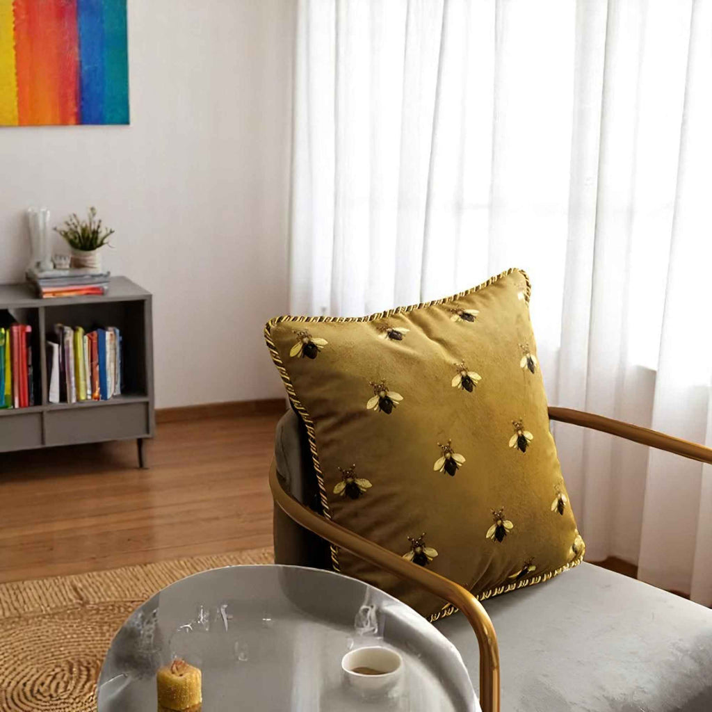 Housses de coussin : Housse de Coussin Abeille en Polyester et Coton Imprimé dans de Marche Lino