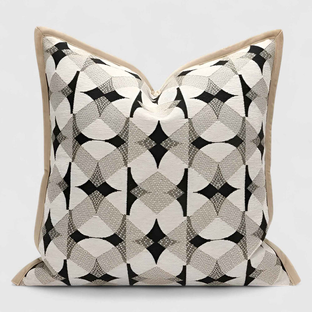 Housses de coussin : Housse de Coussin Géométrique Noir et Kaki dans Beige de Marche Lino