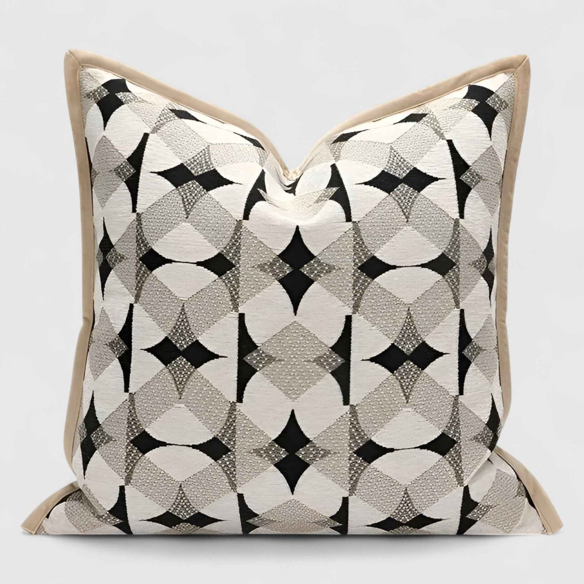Housses de coussin : Housse de Coussin Géométrique Noir et Kaki dans Beige de Marche Lino