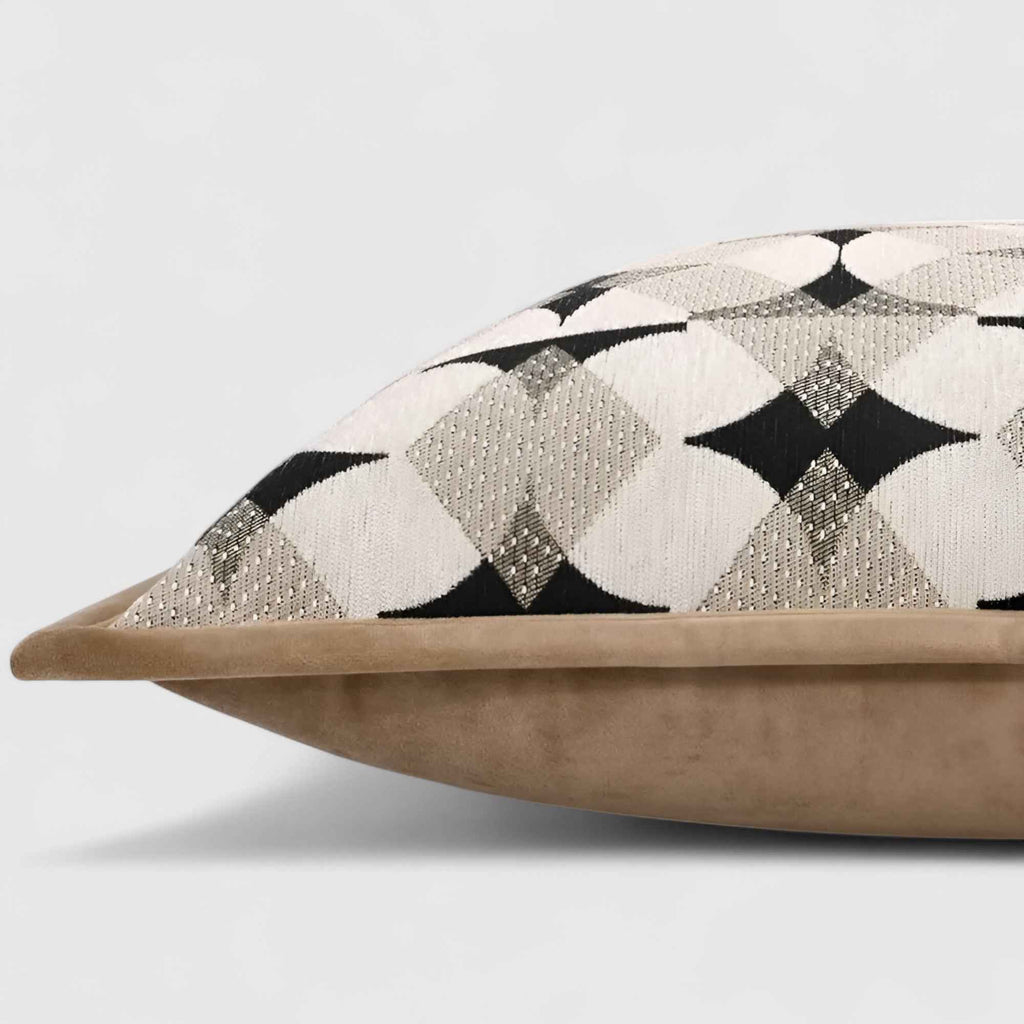 Housses de coussin : Housse de Coussin Géométrique Noir et Kaki dans de Marche Lino